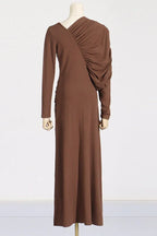 Asymmetric V-Neck Pleated Maxi Dress - View 9 | TEVQA
