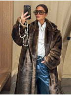 Vintage Dark Brown Faux Sable Maxi Coat - TEVQA
