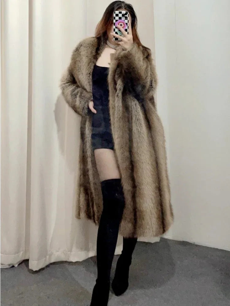 Ultra-Luxe Long Faux Fox Fur Coat - TEVQA Main image