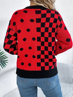 Gray Polka Dot & Checkerboard Knit Sweater - View 8 | TEVQA
