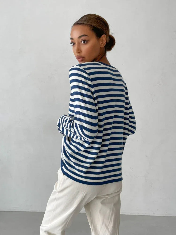 Classic Breton Striped Crew Neck Sweater - TEVQA