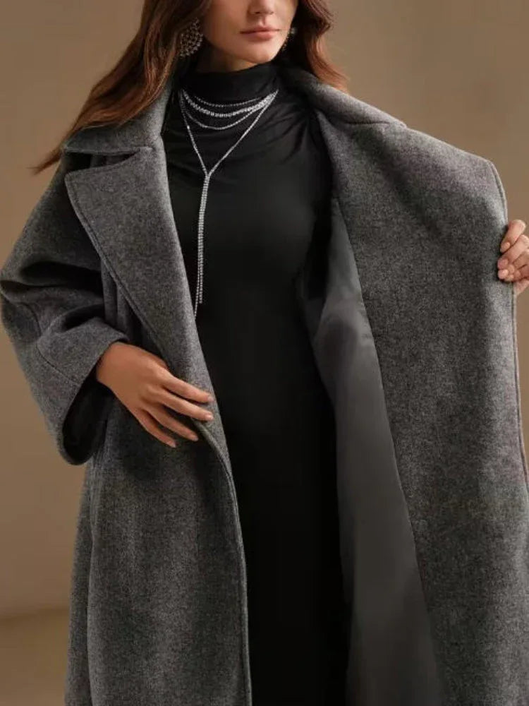 The Seraphina Minimalist Long Wool-Blend Coat - TEVQA