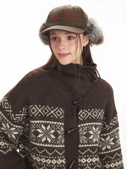 Vintage Fair Isle Toggle Button Cardigan - TEVQA