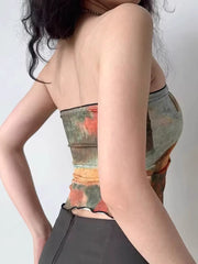 Wild West Graphic Printed Strapless Tube Top