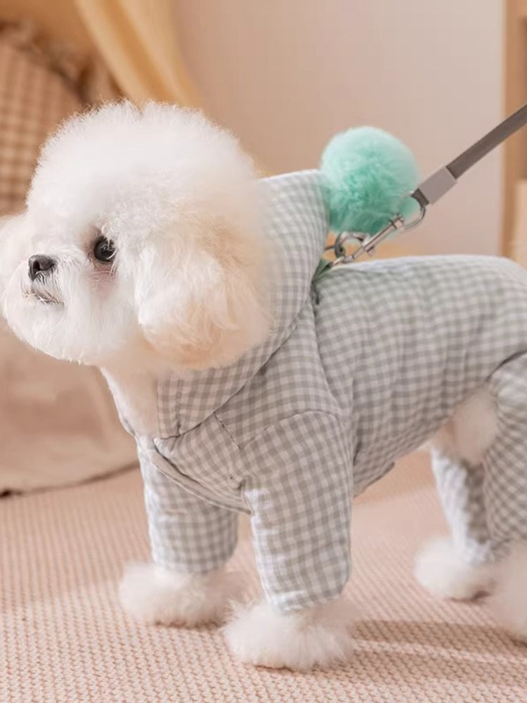 Gingham Padded Dog Hoodie Jumpsuit