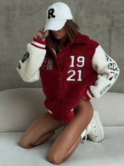 Vintage Red Sherpa Varsity Jacket - TEVQA
