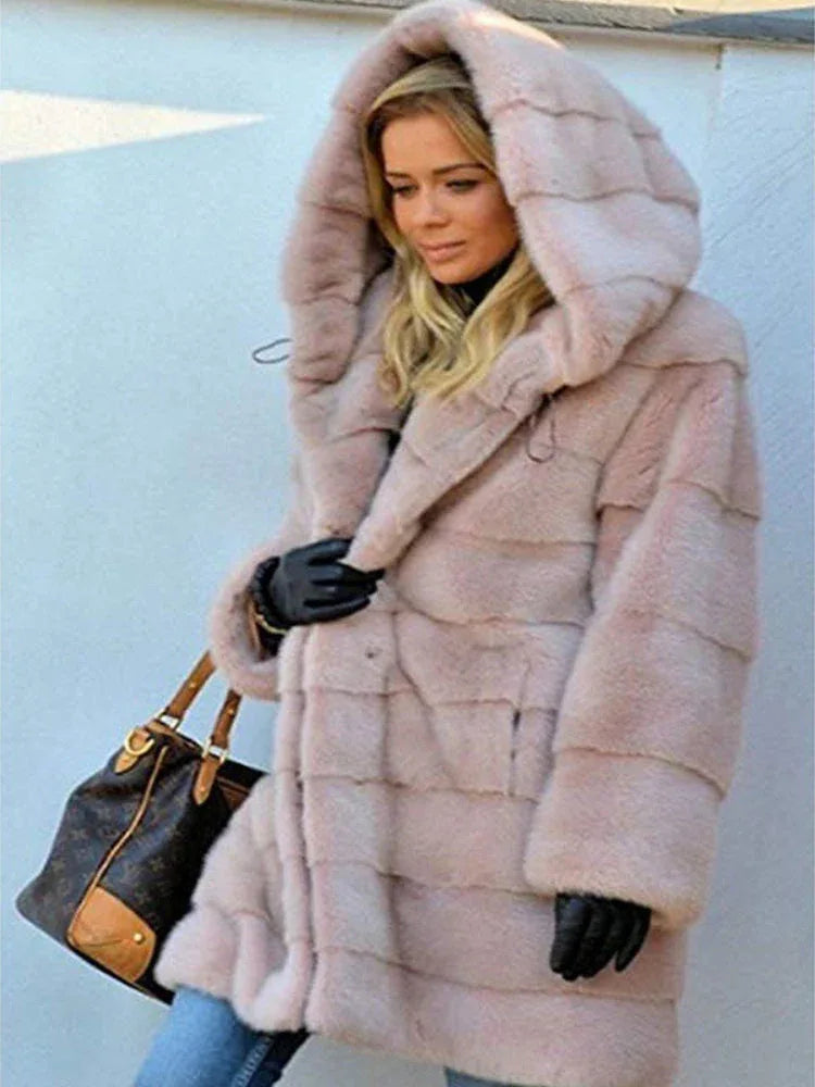 Aspen Luxe Hooded Faux Fur Mid-Length Coat - TEVQA