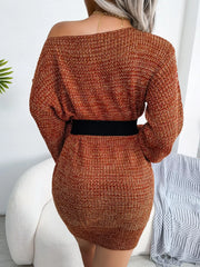 Green Marled Off-Shoulder Sweater Dress - View 11 | TEVQA
