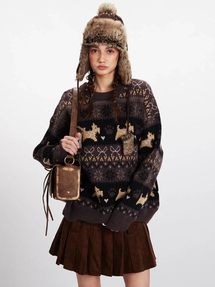Vintage Scottie Dog Fair Isle Sweater - TEVQA