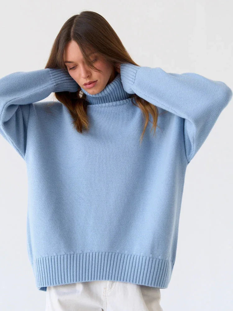Classic Oversized High Neck Knit Sweater - TEVQA