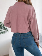 Midnight Noir Corduroy Cropped Jacket - View 8 | TEVQA
