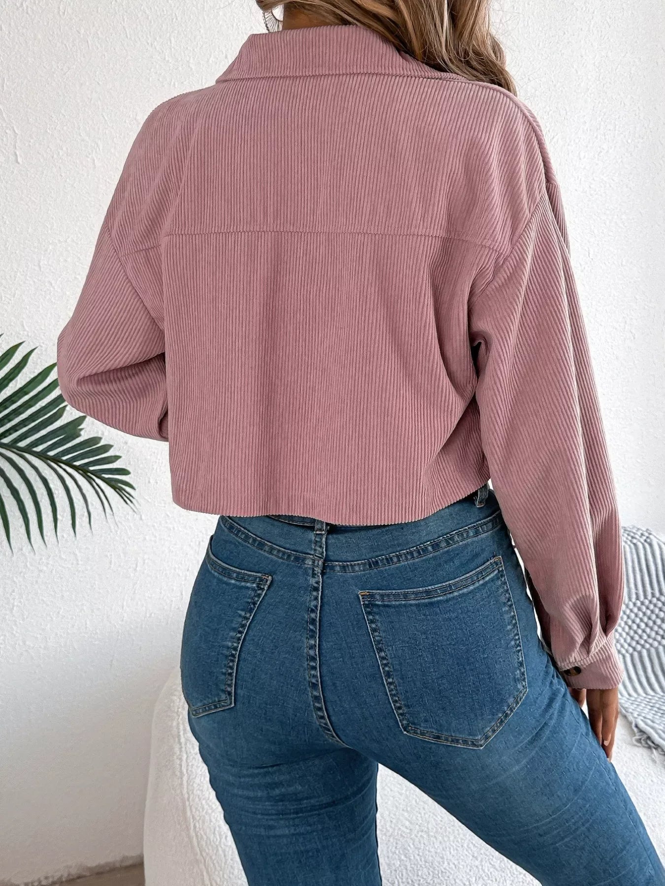 Midnight Noir Corduroy Cropped Jacket - View 8 | TEVQA