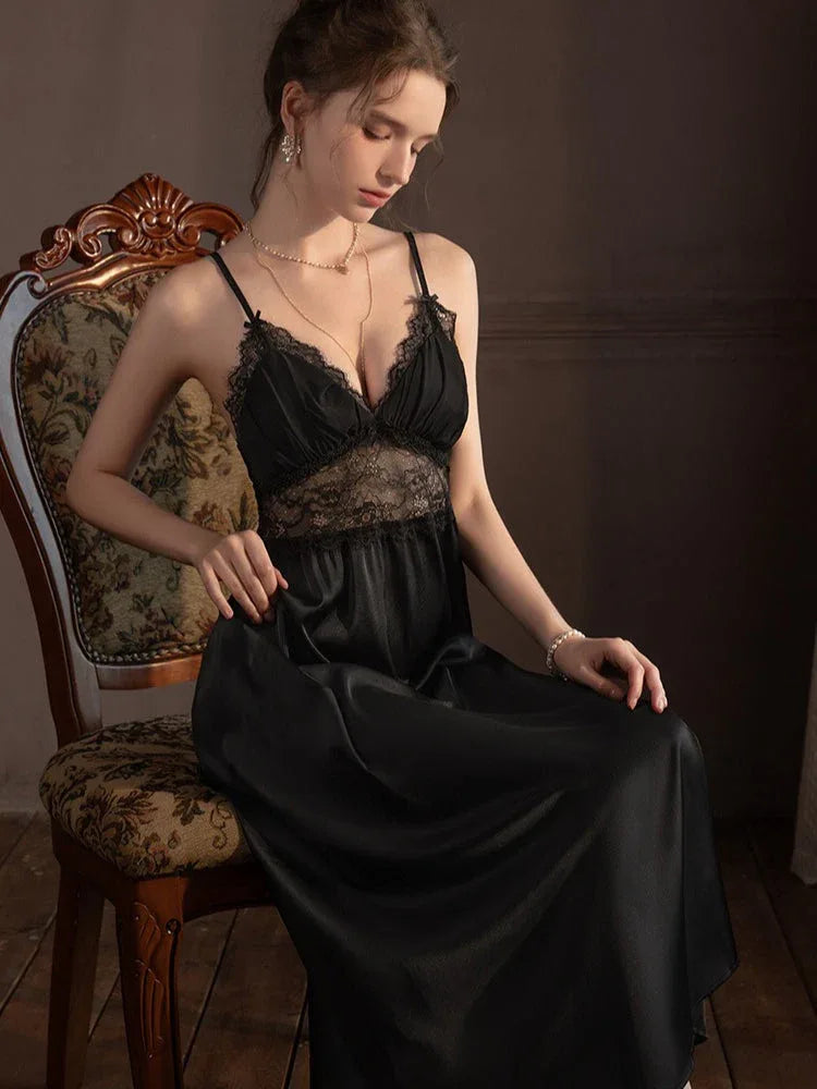 Lace Trim Satin Robe and Slip Set - View 17 | TEVQA
