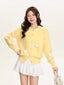 Yellow Plush Knit Cardigan with 3D Floral Accents