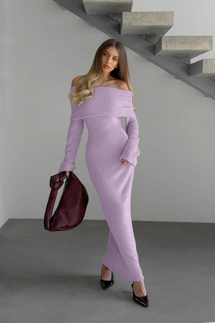 Cream fuzzy off-shoulder knit maxi dress - View 6 | TEVQA
