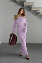Cream fuzzy off-shoulder knit maxi dress - View 6 | TEVQA