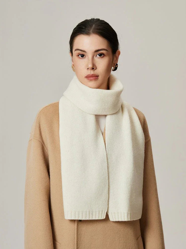 100% Pure Wool Narrow Knit Scarf - View 6 | TEVQA