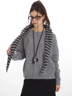 Fuzzy knit sweater set with striped hooded scarf - View 6 | TEVQA