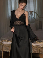 Lace Trim Satin Robe and Slip Set - View 20 | TEVQA