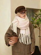 Oversized knit scarf with block stripes and fringe - View 13 | TEVQA