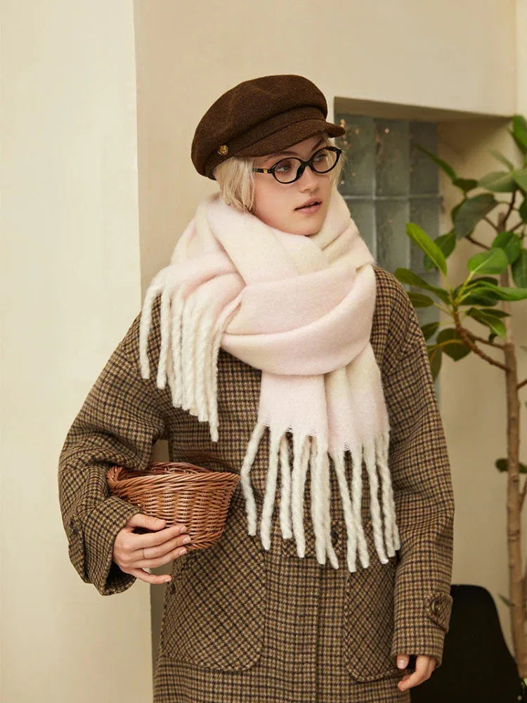Oversized knit scarf with block stripes and fringe - View 13 | TEVQA