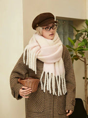 Oversized knit scarf with block stripes and fringe - View 13 | TEVQA