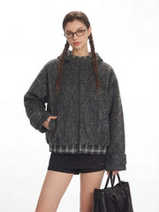 Grunge Fuzzy Fake Two-Piece Hooded Jacket - TEVQA