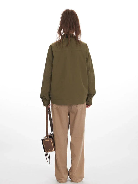 Vintage Olive Utility Workwear Jacket - TEVQA