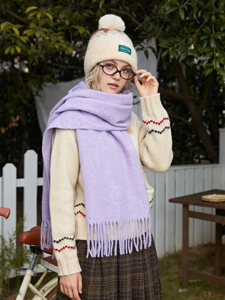 Classic Heathered Wool Blend Scarf - View 9 | TEVQA