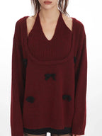 Bow Detail Layered Knit Sweater - View 6 | TEVQA