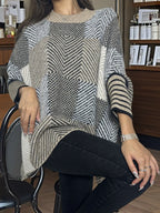 Geometric Chevron Batwing Sleeve Sweater - View 6 | TEVQA