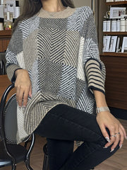 Geometric Chevron Batwing Sleeve Sweater - View 6 | TEVQA