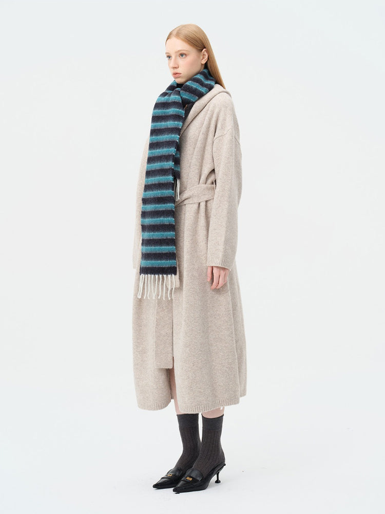 Striped wool blend scarf with fringe - View 7 | TEVQA