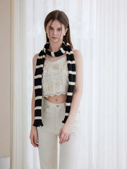 Extra Long Striped Ruffle Skinny Scarf - TEVQA