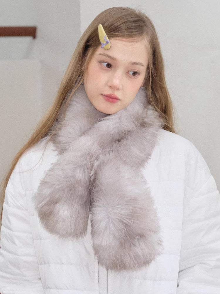 Plush Faux Fur Pull-Through Scarf Fog Grey