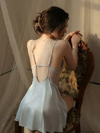 French Princess | Dot Mesh & Lace Satin Robe Set - TEVQA