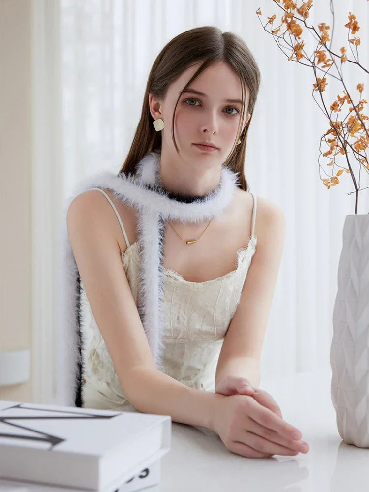 Black & White Faux Mink Skinny Scarf - TEVQA