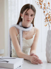 Black & White Faux Mink Skinny Scarf - TEVQA