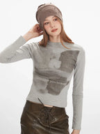 Y2K Pixelated Bear Graphic Long Sleeve Tee - TEVQA