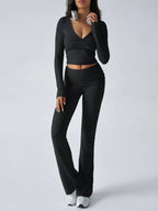 V-Neck Crop Top and Fold-Over Flare Pants Set - View 41 | TEVQA