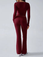 V-Neck Crop Top and Fold-Over Flare Pants Set - View 12 | TEVQA