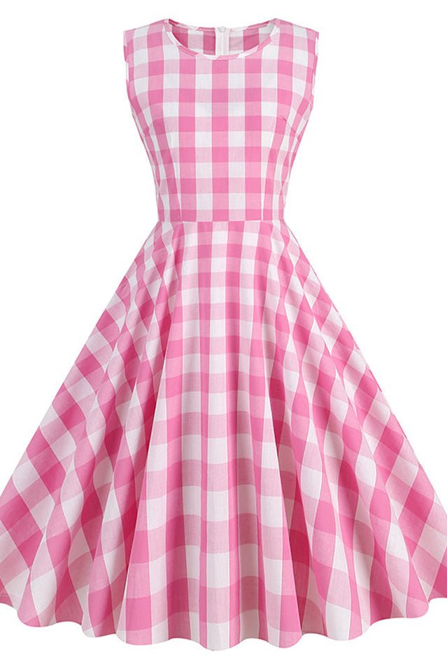 Barbie Movie Margot Pink Plaid Check Dress - Tevqa