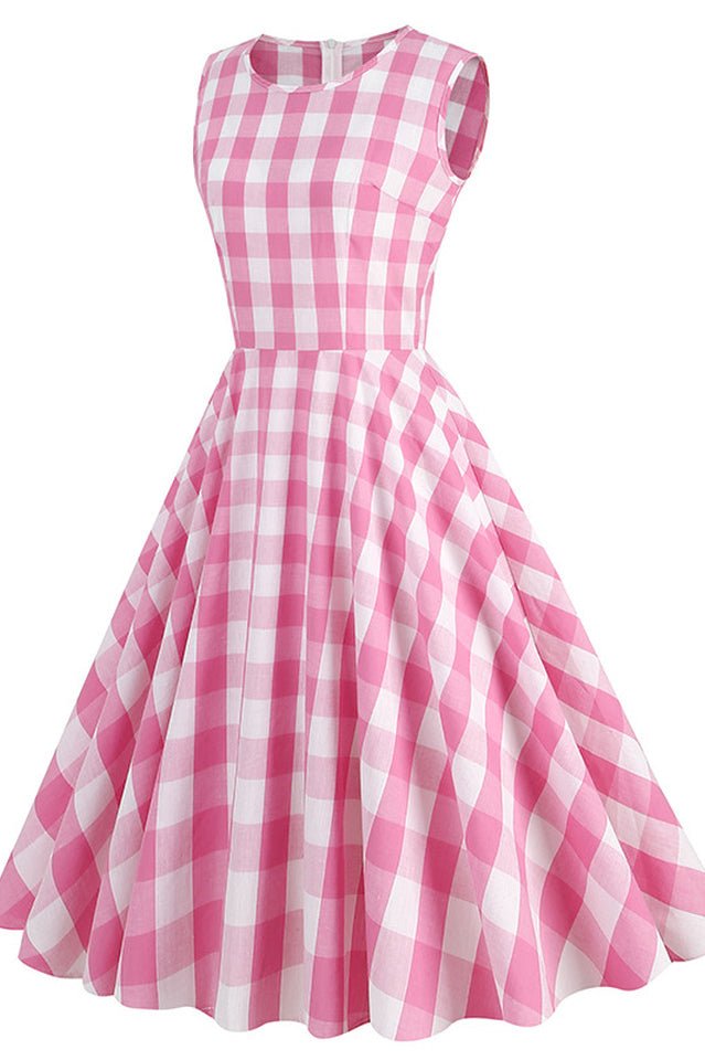 Barbie Movie Margot Pink Plaid Check Dress - Tevqa