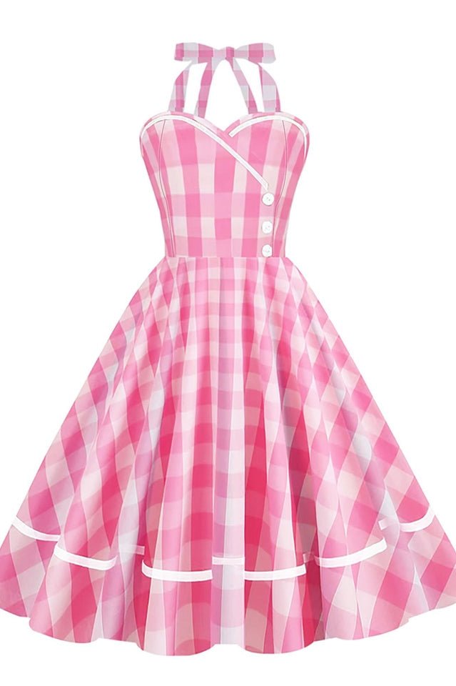 Barbie Movie Margot Pink Plaid Check Dress - Tevqa
