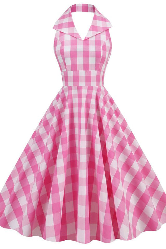 Barbie Movie Margot Pink Plaid Check Dress - Tevqa