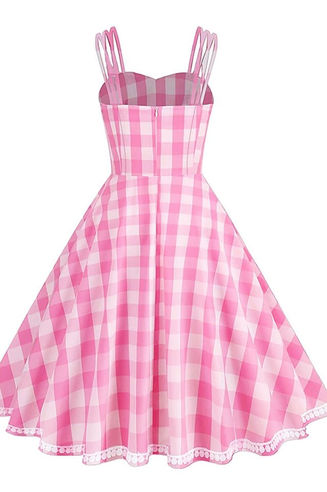 Barbie Movie Margot Pink Plaid Check Dress - Tevqa