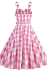 Barbie Movie Margot Pink Plaid Check Dress - Tevqa