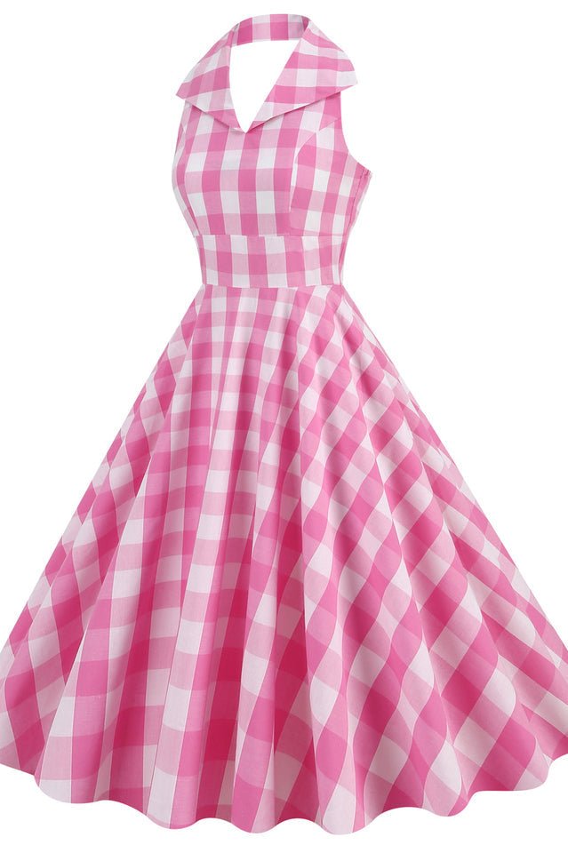 Barbie Movie Margot Pink Plaid Check Dress - Tevqa