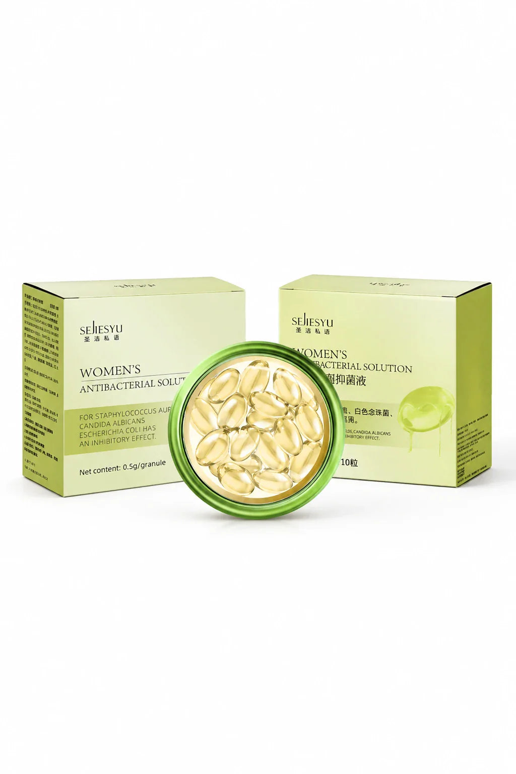 Product packaging and capsule holder for women's antibacterial solution