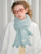 Mint Green Soft Fuzzy Knit Scarf with Tassels